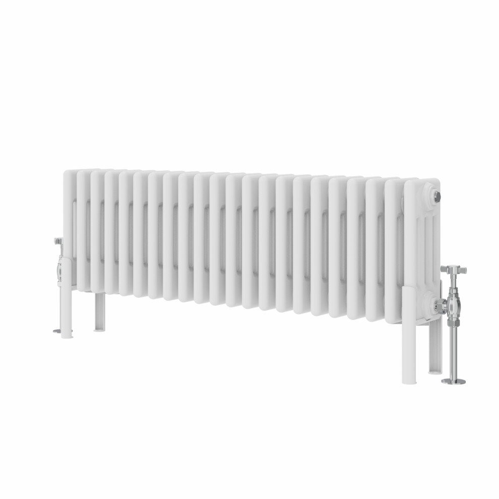 (300X1010mm) Right Radiators Traditional 4 Column Radiator Vertical Cast Iron Style With Square Head Angled Valves 5063767573366