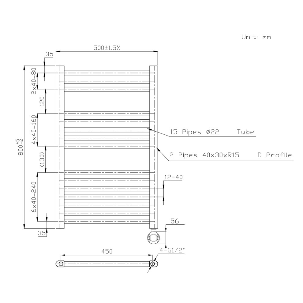 Right Radiators Prefilled Thermostatic Electric Heated Towel Rail Straight Bathroom Ladder Warmer - Chrome 800X500 Mm 5063123444590
