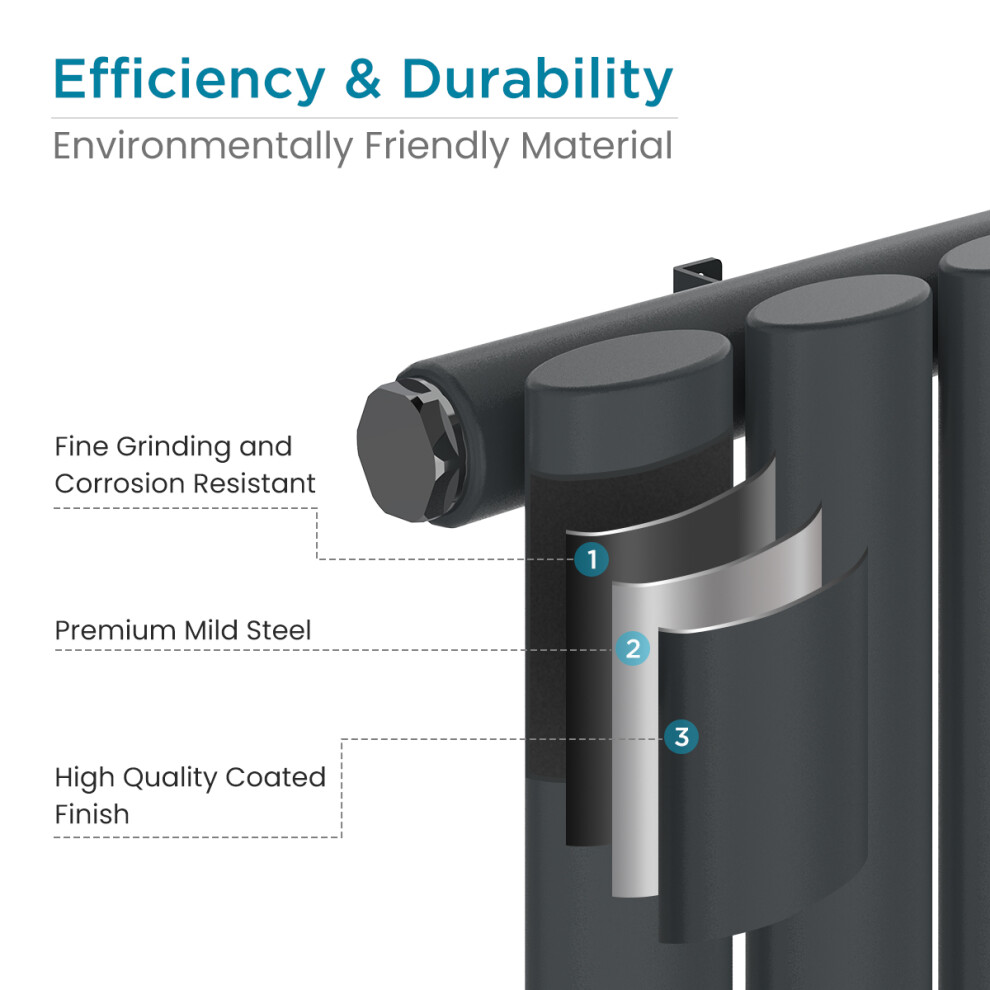 (1600X590mm) Right Radiators Vertical Single Oval Column Rads Designer Radiator Anthracite With Angled Trv Thermostatic Valve 5063123992442