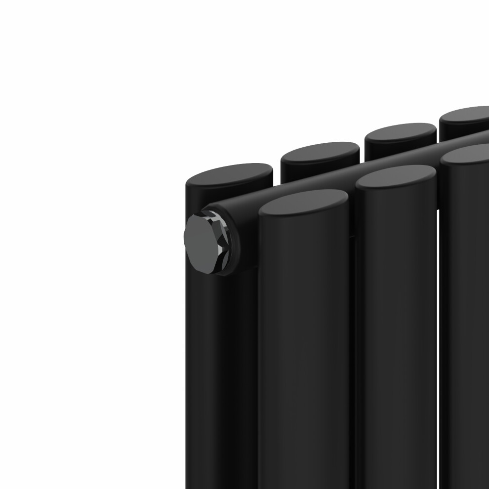 (600X767mm) Right Radiators Double Vertical Designer Radiator Oval Column Rads Black With Angled Trv Thermostatic Valve 5063767946184