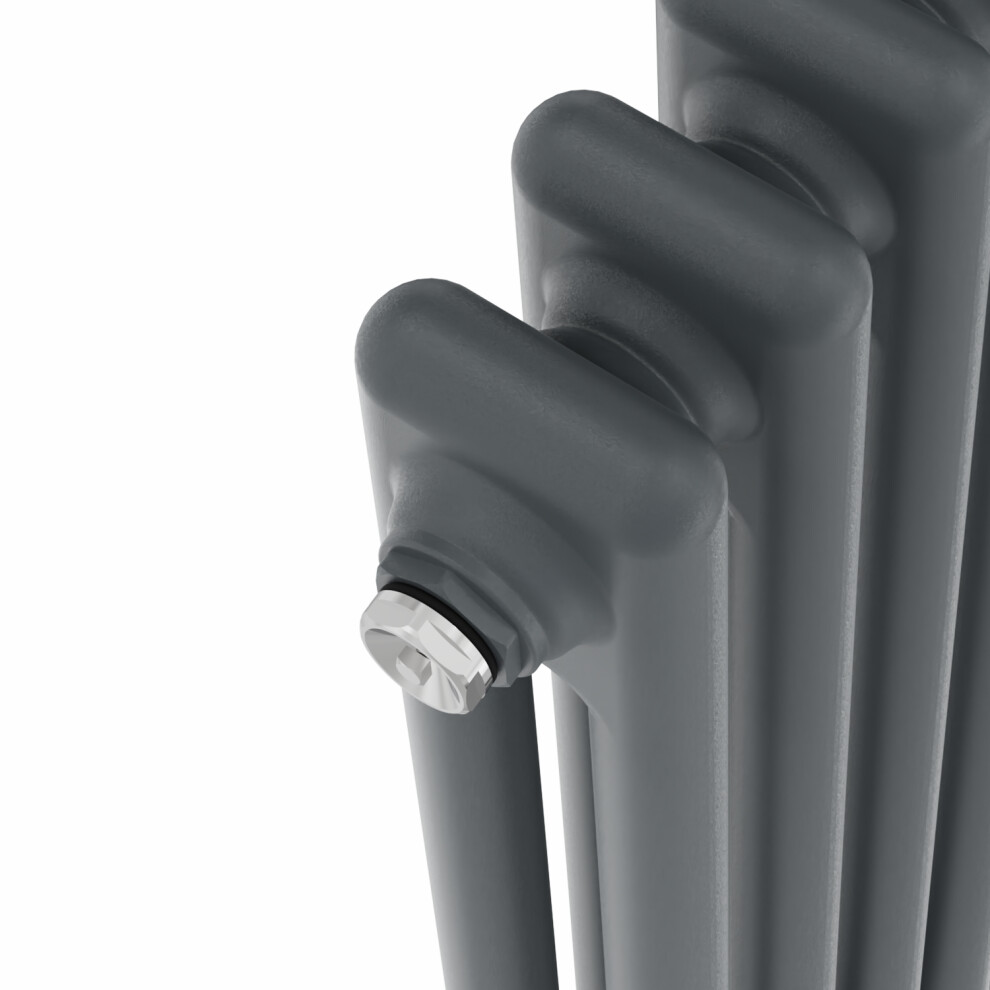 (300X1460mm) Right Radiators Traditional 2 Column Radiator Vertical Cast Iron Style Rads Anthracite With Angled Thermostatic Valve 5063123990110