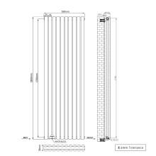 (1800x590mm) Right Radiators Double Vertical Designer Radiator Oval Column Rads Black with Angled TRV Thermostatic Valve