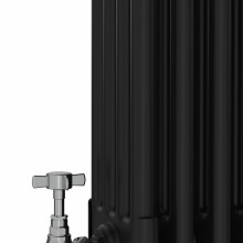 (300x1010mm) Right Radiators Traditional 4 Column Vertical Cast Iron Style Radiator Black with Angled Thermostatic Valve