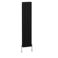 (1600x354mm) Right Radiators Horizontal Vertical Oval Column Designer Radiator Double Panel Black+Angled TRV & Lockshield Valve