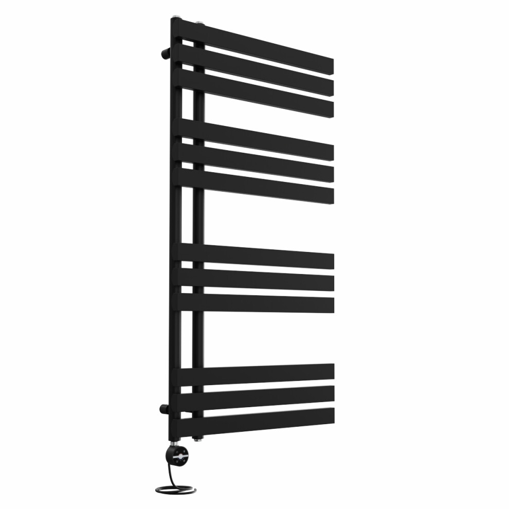 Right Radiators Prefilled Thermostatic Electric Heated Towel Rail D-Shape Rads Ladder Warmer - 1200X600mm Black 5063123460576