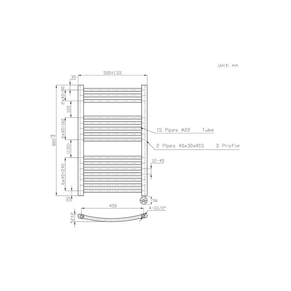 Right Radiators Prefilled Thermostatic Electric Heated Towel Rail Curved Ladder Warmer Rads - Anthracite 800X500 Mm 5063123451178