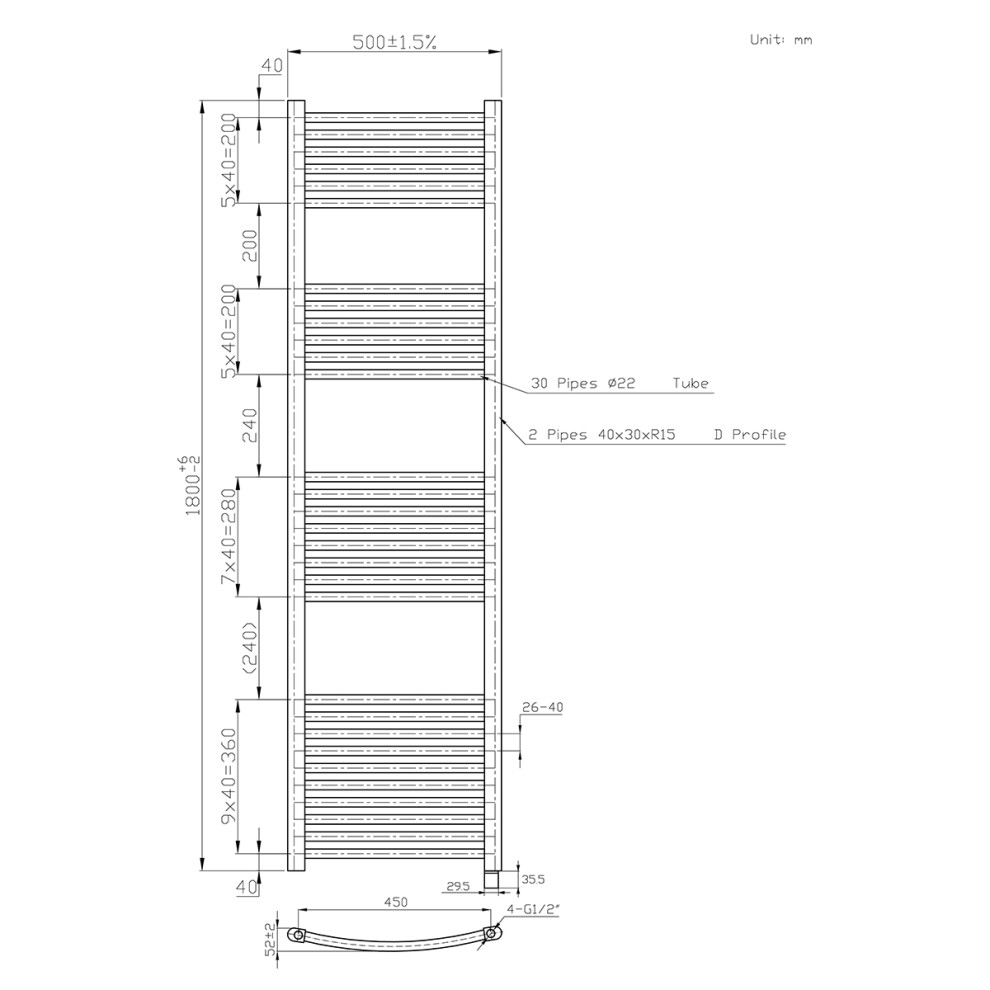 Right Radiators Prefilled Electric Curved Heated Towel Rail Bathroom Ladder Warmer Rads - Anthracite 1800X500 Mm 5063123443814
