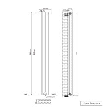 Right Radiators 1600x236mm Vertical Double Oval Column Designer Radiator Black
