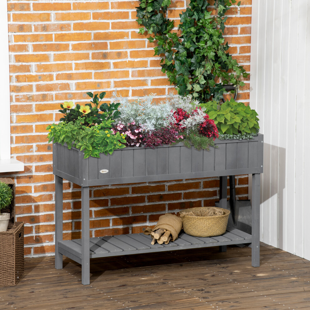 Outsunny Unisex Dark Grey Wooden Herb Planter Stand Cubes Bottom Shelf Raised Bed Size 8 - Image 3