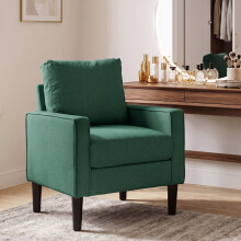 HOMCOM Removable Pillow Linen Accent Chair, Dark Green