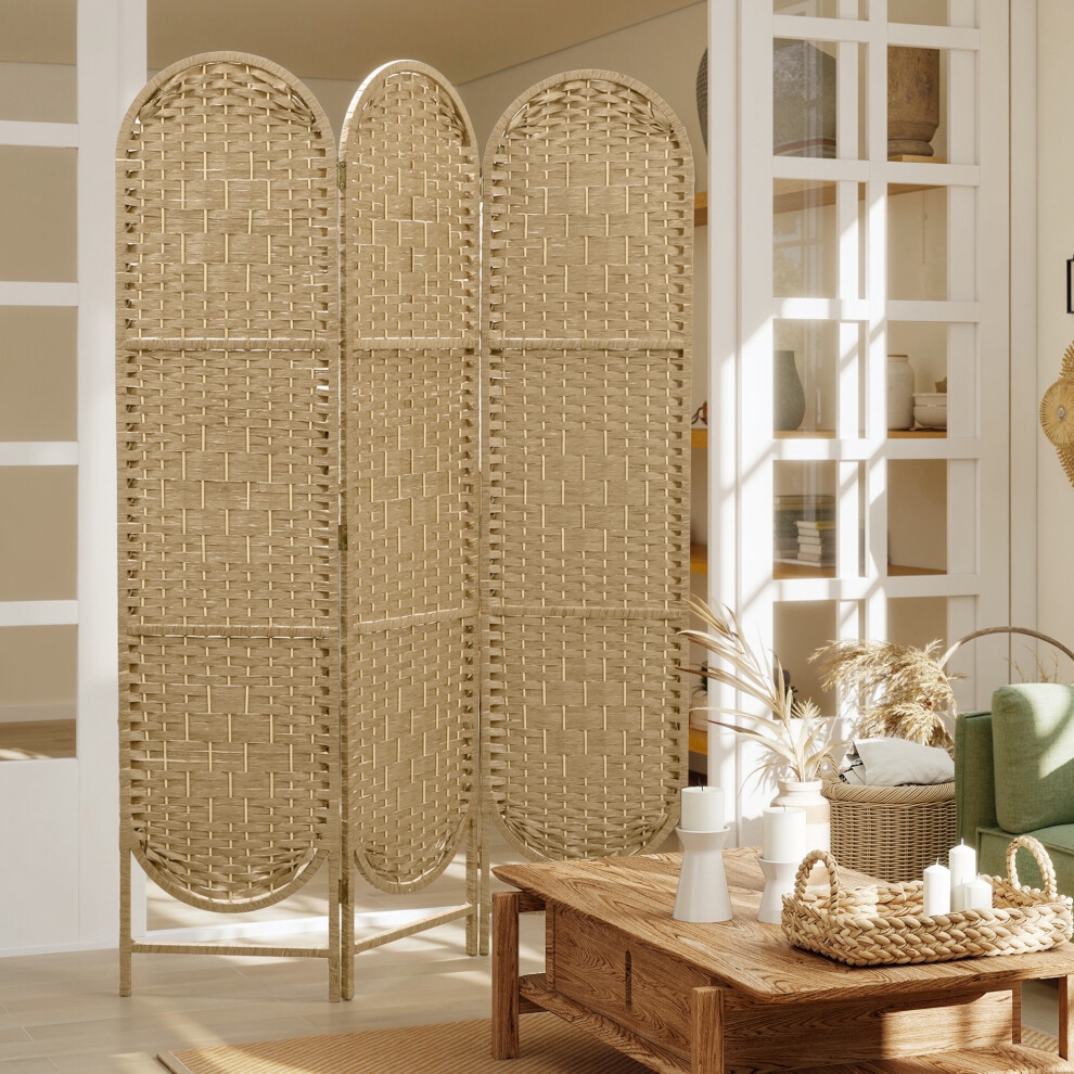 Homcom 3-Panel Folding Freestanding Privacy Screen, Natural Wood Finish