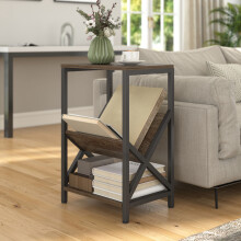 HOMCOM Narrow Side Table, End Table with 3-Tier Storage for Living Room