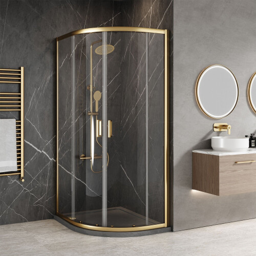 NES Home 1000x800x1850mm Offset Quadrant Shower Enclosure - Brushed Brass Frame