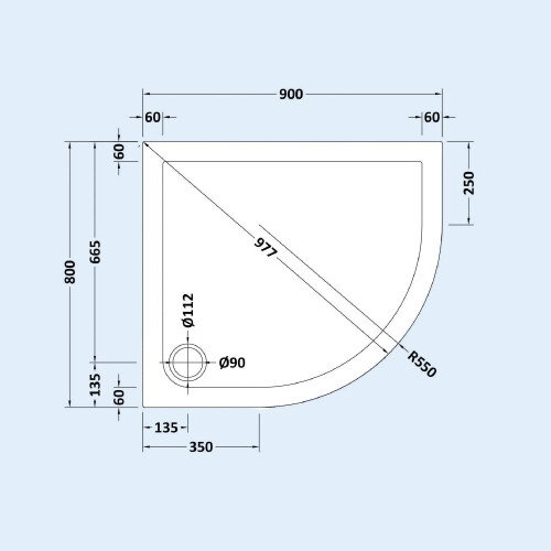 NES Home RH 900mm x 800mm Offset Quadrant Shower Tray 2