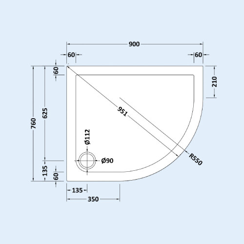 NES Home RH 900mm x 760mm Offset Quadrant Shower Tray 2