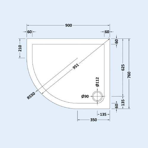 NES Home LH 900mm x 760mm Offset Quadrant Shower Tray 2