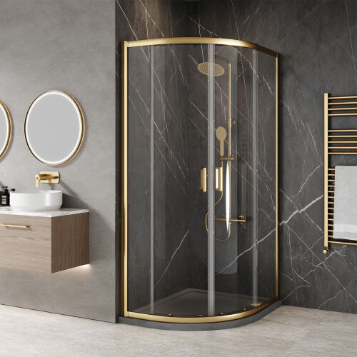 NES Home 1200x800x1850mm Offset Quadrant Shower Enclosure - Brushed Brass Frame
