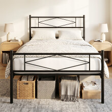 (S) HOMCOM Bed Frame with Steel Slat Support, Noise-Free, Black