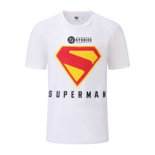 (M, White/Red/Yellow) Superman Mens Logo Cotton T-Shirt