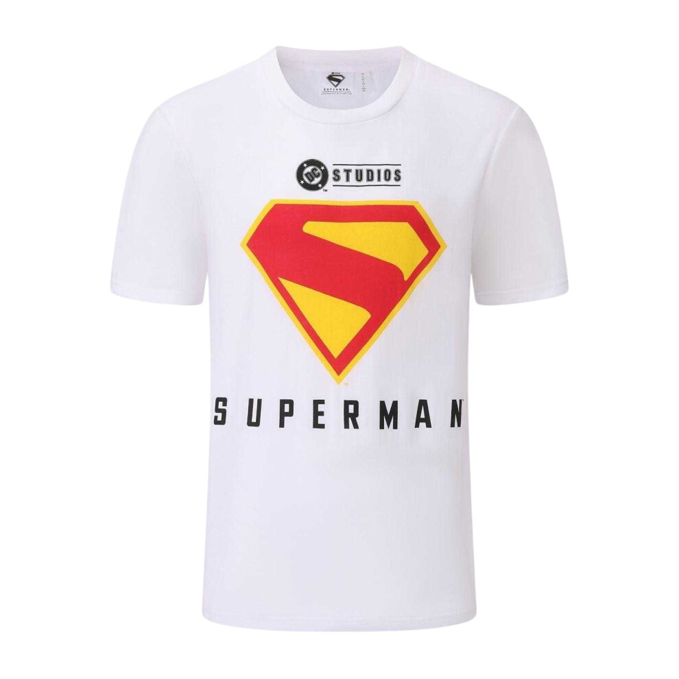 Superman Men's White Logo Cotton T-Shirt In | Size: Medium - Image 2