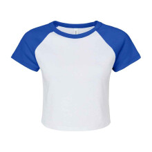 (XS, White/Royal Blue) Bella + Canvas Womens/Ladies Micro-Rib Raglan Crop Top