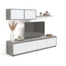 Salón con mueble de TV y estantería en gris cemento y blanco artik 200 cm Arlet