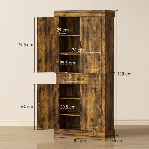 Homcom HOMCOM 180cm Kitchen Pantry, KitchenStorage Cabinet with Shelves, Brown 2