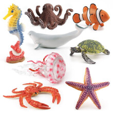 (Seahorse) Realistic Ocean Animals Model Toys Set - Beluga Whale, Sea Turtle, Clownfish - Educational Learning Toys for Kids
