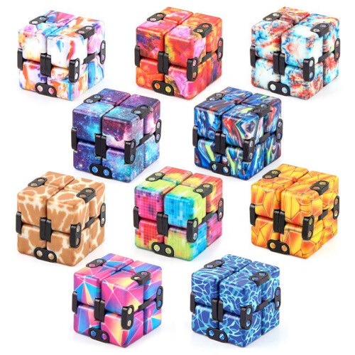 (Pattern) Christmas Stress Relief Fidget Cube Set Adults Kids Infinite Magic Cube Decompression Toy Spinning Cube Gift