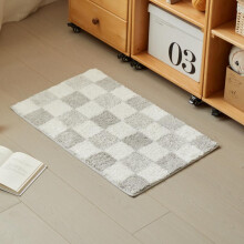 (Gray, 40x60cm) 40x60cm Checkerboard Bathroom Rug Absorbent Non-Slip Mat Toilet Entrance Floor Mat Washroom Carpet for Doorway