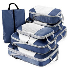 (Beige) Compression Packing Cubes for Travel Luggage Clothes Pants Shoes Organizer Bags Large Capacity Portable Storage