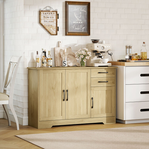 Homcom HOMCOM Sideboard with Soft-Close Doors, Modern Storage Cabinet Natural 1