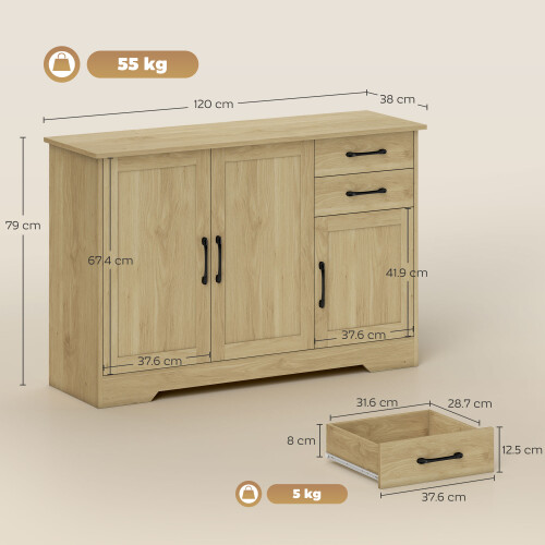 Homcom HOMCOM Sideboard with Soft-Close Doors, Modern Storage Cabinet Natural 2