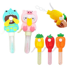 (Fruit and vegetable style random) 1pc Outdoor cartoon handheld bubble fan, cute little pig bubble wand hand-pressed fan gift toy