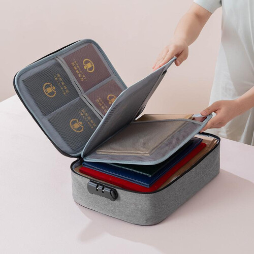 (lock-black) Multi-Layer Document Organizer Bag, Large Capacity Home File Holder, Passport ID Card Storage Case, Multi-Functional Card Holder