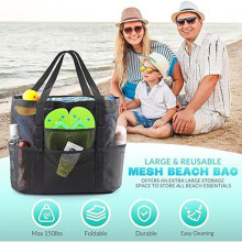 (Gray) Multifunctional Large Capacity Beach Bag Tote Travel Shoulder Carry-On Organizer for Seaside Vacation