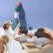 (Gray, 35*24cm) Durable Dog Squeaky Toy Goose Shape Teeth Cleaning Interactive Training Pet Supplies Fun Quack Sound