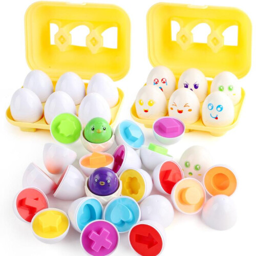 (Dinosaur) 6PC Baby Early Learning Smart Eggs Simulation Twisted Eggs Shape Vegetable Matching Toy Educational 2