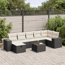 vidaXL 8-tlg. Garten-Sofagarnitur mit Kissen Schwarz Poly Rattan