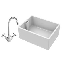 Traditional 1 Bowl Fireclay Belfast Sink with Mono Kitchen Sink Mixer Tap