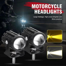 (1pcs, yellow-white) Universal Motorbike LED Headlight Projector 6000K/3000K Lamp 3000LM Driving N5X3