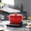 Round Casserole Dish Enamel Cast Iron 6QT with Silicone Gloves Deep Gradient Red 3