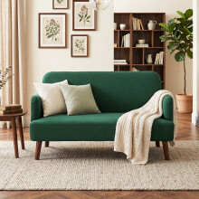 HOMCOM 2 Seater Sofa with 21cm Thick Padding and Wood Legs, Dark Green