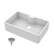 795mm - 1 Bowl Fireclay Butler Kitchen Sink - Tap Ledge & Strainer Waste