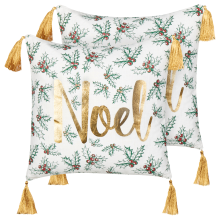 Set of 2 Decorative Cushions ZAMIA 45 x 45 cm Cotton White Christmas Motif