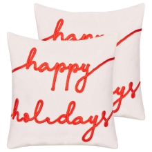 Set of 2 Decorative Cushions EXACUM 45 x 45 cm Velvet White Christmas Motif