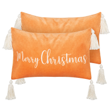 Set of 2 Decorative Cushions LITHOPS 30 x 50 cm Velvet Orange Christmas Motif