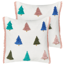 Set of 2 Decorative Cushions SKIMMIA 45 x 45 cm Cotton White Christmas Motif