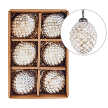 Set of 6 Baubles LAITON Glass Off-White