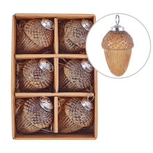 Set of 6 Baubles AMBRE Glass Gold